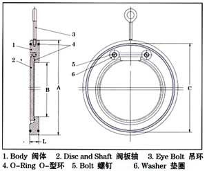 H74薄型对夹旋启止回阀结构示意图