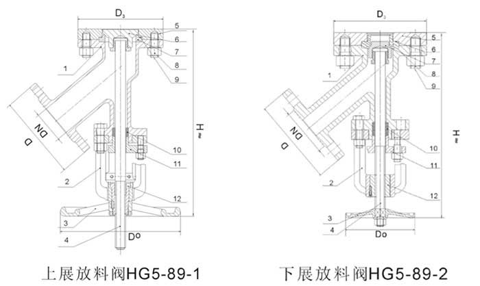 上展式放料阀结构示意图